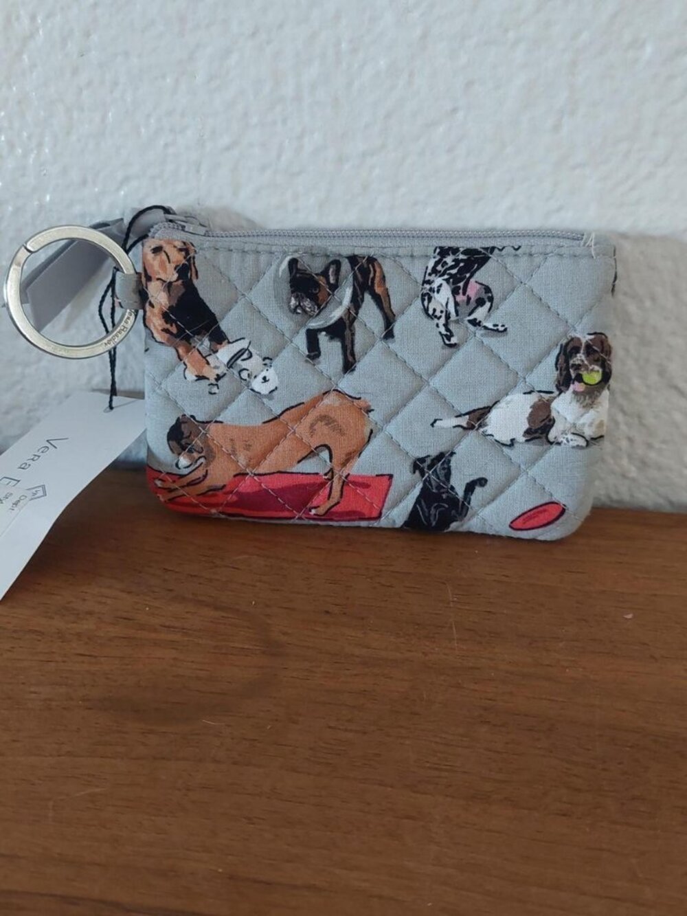 Vera Bradley dog show best in show gray dog print keychain wallet with multiple
